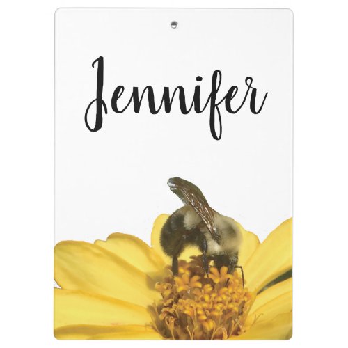 Personalized Bee on a Yellow Flower Nature Photo Clipboard