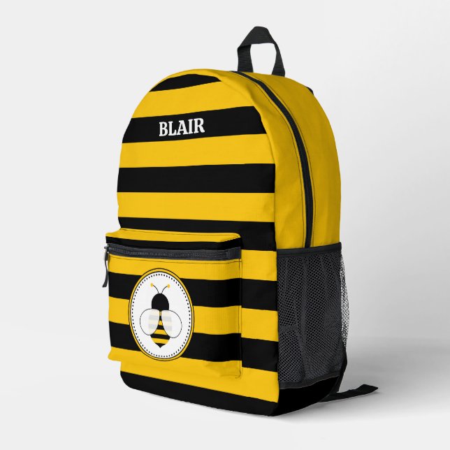 Personalized Bee Pattern Print Cut Sew Backpack (Back Corner Right)