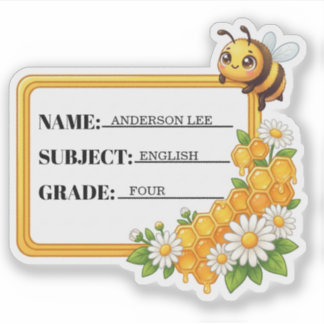 Personalized Bee School Name Label Sticker