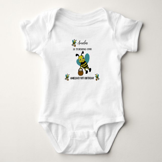 Personalized Bee theme 1st Birthday party Baby Bodysuit (Front)