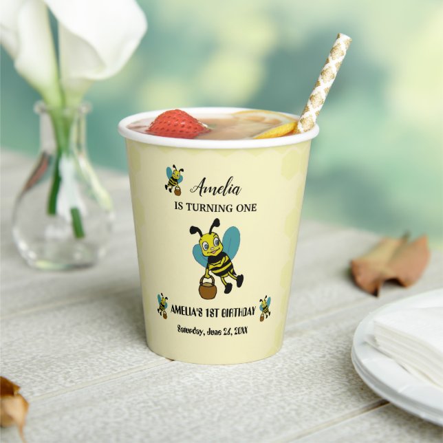 Personalized Bee theme 1st Birthday party Paper Cups (Insitu)