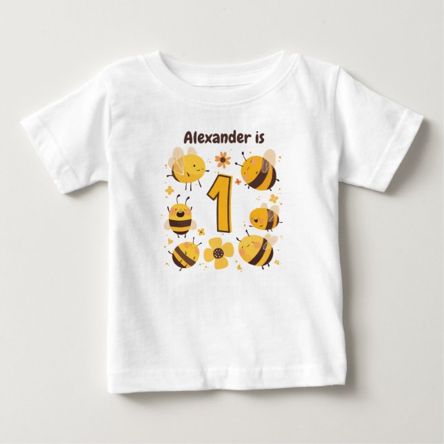 Personalized Bee Themed 1st Birthday  Baby T-Shirt (Front)