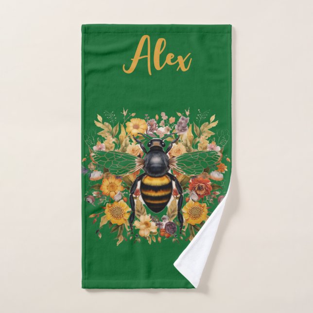 Personalized Bee & Wildflowers -  Bath Towel Set (Hand Towel)