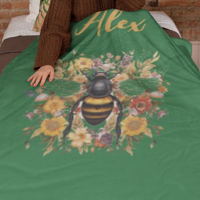 Personalized Bee & Wildflowers -  Fleece Blanket (Creator Uploaded)