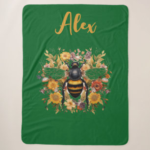 Personalized Bee & Wildflowers - Sherpa Blanket