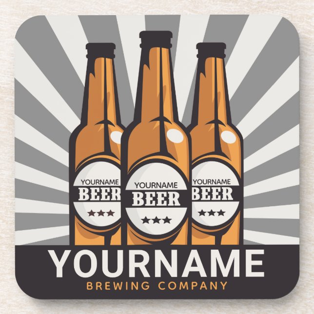 Personalized Beer Bottle Craft Brewing Company Beverage Coaster (Front)