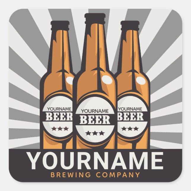 Personalized Beer Bottle Craft Brewing Company Square Sticker (Front)