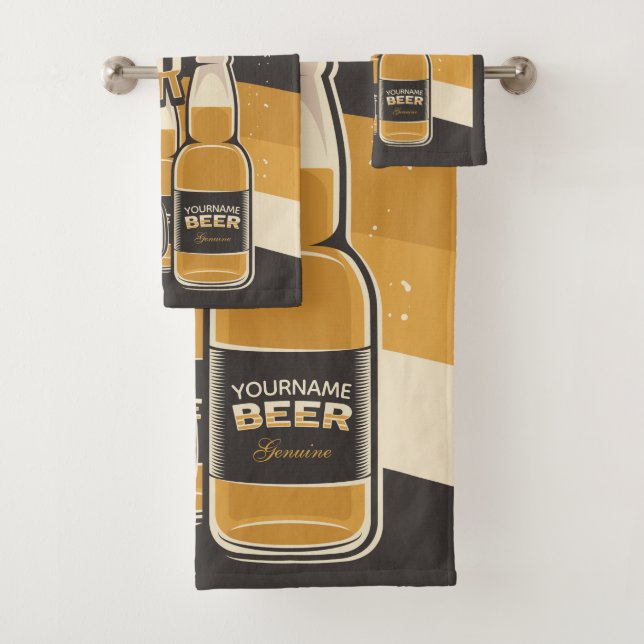 Personalized Beer Bottle Sudsy Mug Brewing Bar Bath Towel Set (Insitu)