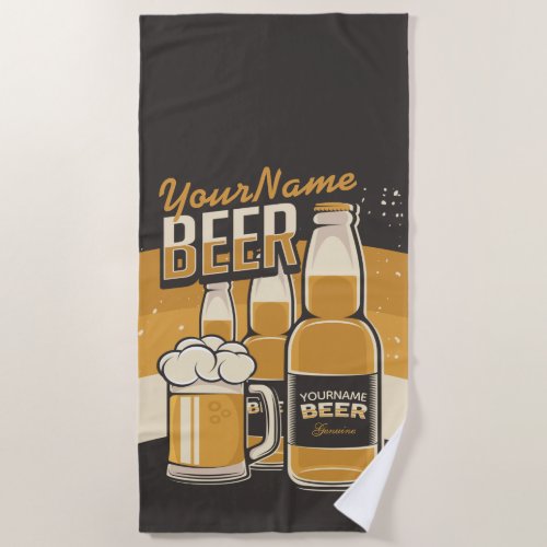 Personalized Beer Bottle Sudsy Mug Brewing Bar Beach Towel