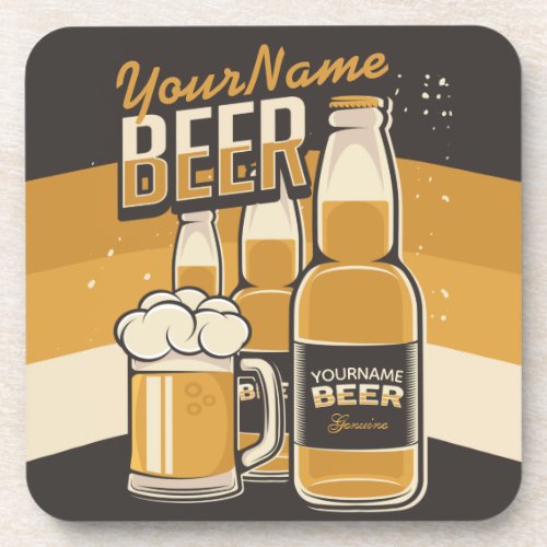 Personalized Beer Bottle Sudsy Mug Brewing Bar  Beverage Coaster