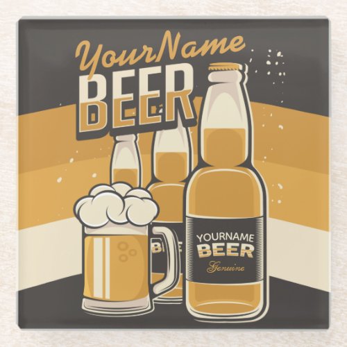 Personalized Beer Bottle Sudsy Mug Brewing Bar Glass Coaster