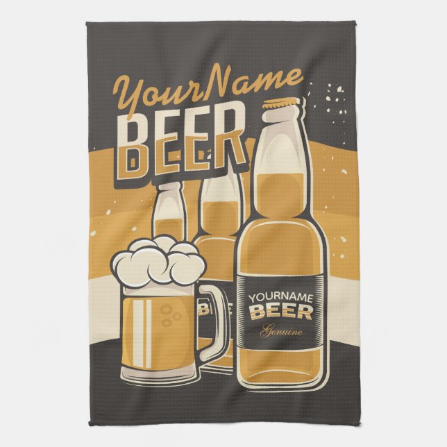Personalized Beer Bottle Sudsy Mug Brewing Bar Kitchen Towel (Vertical)
