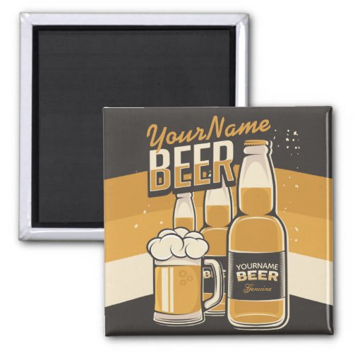 Personalized Beer Bottle Sudsy Mug Brewing Bar Magnet