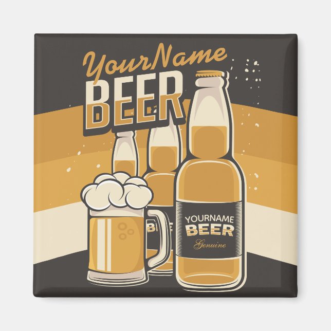 Personalized Beer Bottle Sudsy Mug Brewing Bar Magnet (Front)
