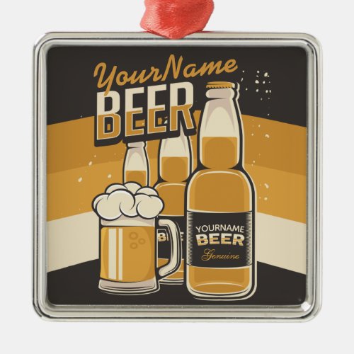 Personalized Beer Bottle Sudsy Mug Brewing Bar Metal Ornament