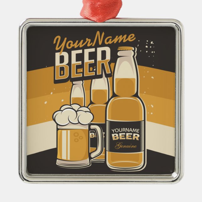 Personalized Beer Bottle Sudsy Mug Brewing Bar Metal Ornament (Front)