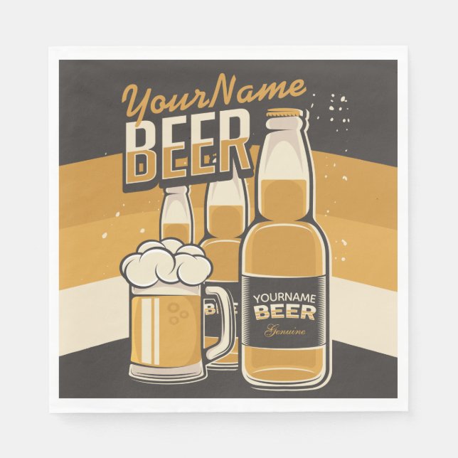 Personalized Beer Bottle Sudsy Mug Brewing Bar Napkins (Front)