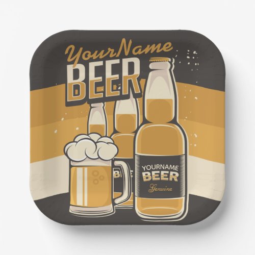 Personalized Beer Bottle Sudsy Mug Brewing Bar Paper Plates