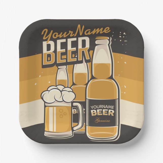 Personalized Beer Bottle Sudsy Mug Brewing Bar Paper Plates (Front)