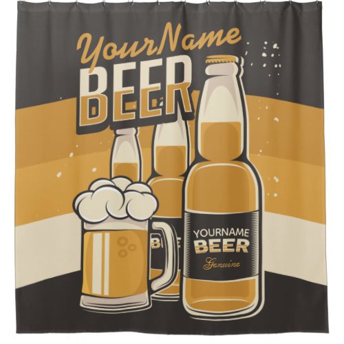 Personalized Beer Bottle Sudsy Mug Brewing Bar Shower Curtain