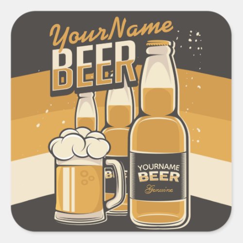 Personalized Beer Bottle Sudsy Mug Brewing Bar  Square Sticker