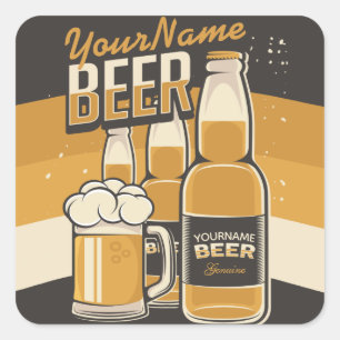Personalized Beer Bottle Sudsy Mug Brewing Bar Square Sticker