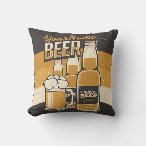 Personalized Beer Bottle Sudsy Mug Brewing Bar  Throw Pillow