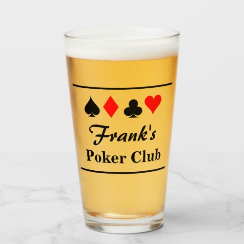 Personalized beer glass for poker game players