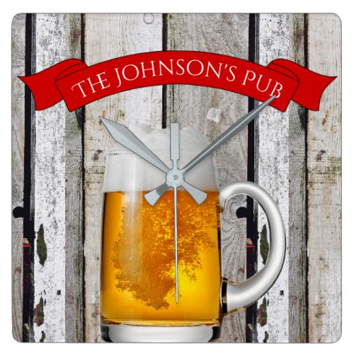 Personalized Beer Stein & "(Your Name) Pub" Square Wall Clock