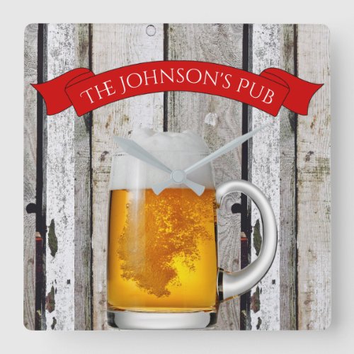 Personalized Beer Stein  Your Name Pub Square Wall Clock