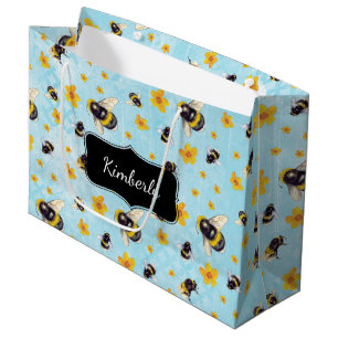 Personalized Bees and Flowers Large Gift Bag