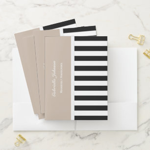 Personalized Beige Black And White Striped Folder