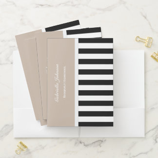 Personalized Beige Black And White Striped Folder