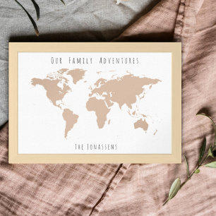 Personalized Beige Boho Family Adventure Map Framed Art