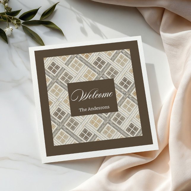 Personalized Beige & Brown Napkins Chic Geometric (Personalized Beige and Brown Napkins Chic Geometric )