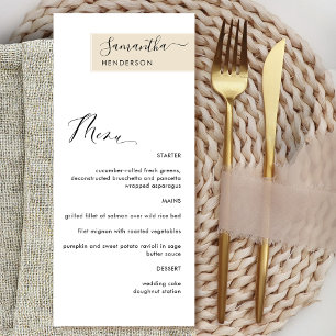 Personalized Beige Cream with Guest Name Elegant Menu