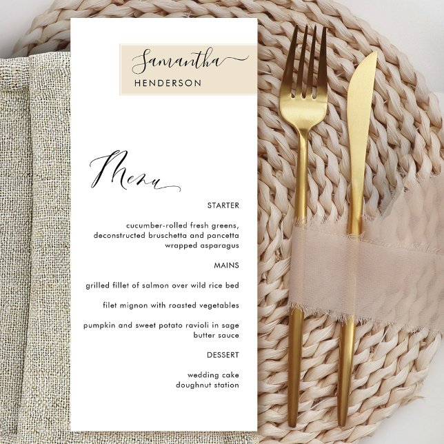Personalized Beige Cream with Guest Name Elegant Menu (Creator Uploaded)