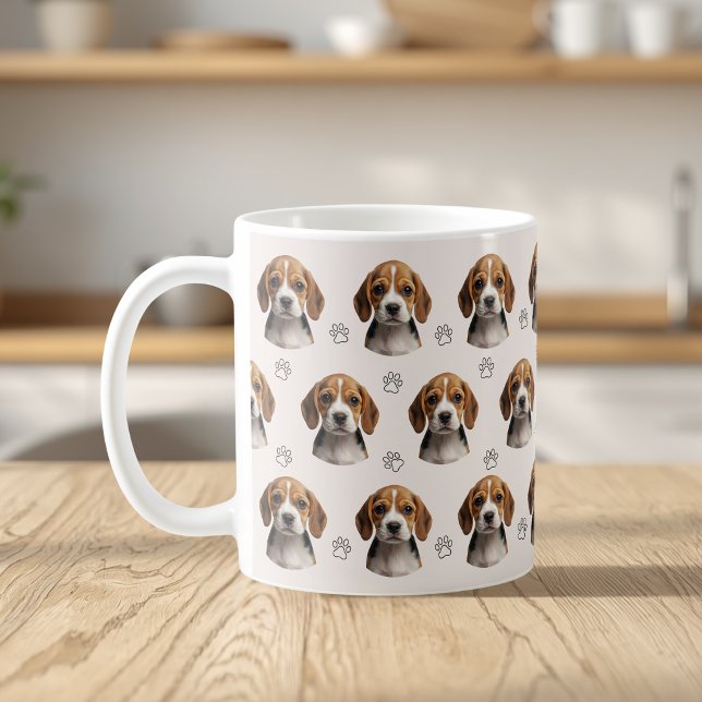 Personalized Beige Dog Photo Paw Pattern Coffee Mug (Creator Uploaded)