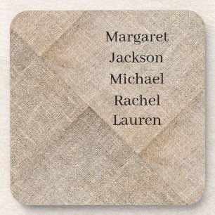 Personalized Beige Faux Linen Beverage Coaster