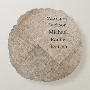Personalized Beige Faux Linen Round Pillow