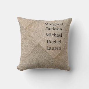 Personalized Beige Faux Linen Throw Pillow