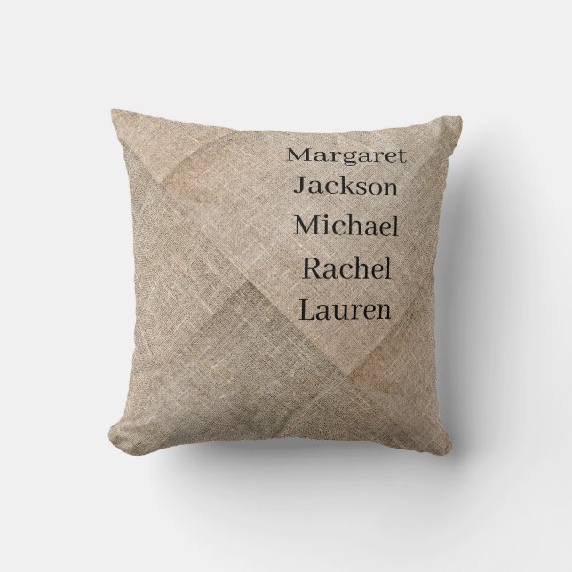 Personalized Beige Faux Linen Throw Pillow (Front)