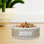 Personalized Beige Giraffe Animal Print Pet Bowl<br><div class="desc">For the most stylish pets,  this cute personalized safari patterned bowl for dogs or cats features a giraffe animal print in tan and ivory with striped accents at the top and bottom. Personalize with your pet's name.</div>