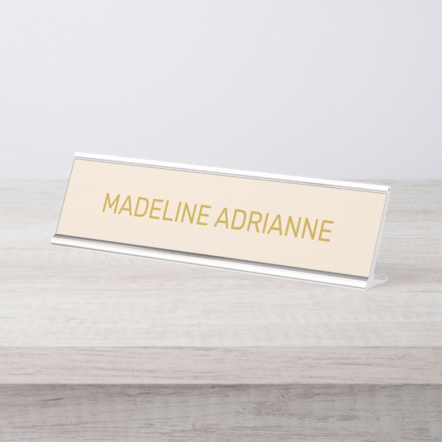 Personalized Beige & Gold Modern Desk Name Plate (Front)