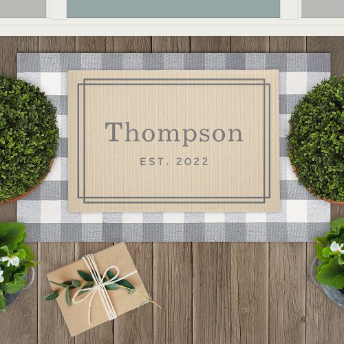 Personalized Beige Gray Family Last Name Monogram Doormat