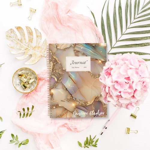 Personalized Beige Holographic Alcohol Ink Daily Planner