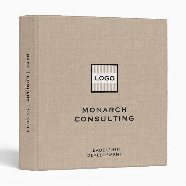 Personalized Beige Linen Binder with Custom Logo (Front/Spine)