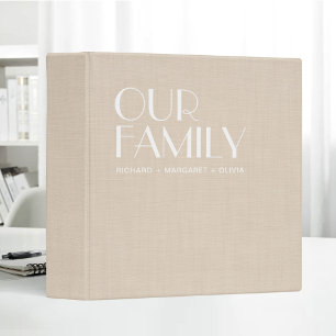 Personalized Beige Linen Creme Family Photos 3 Ring Binder