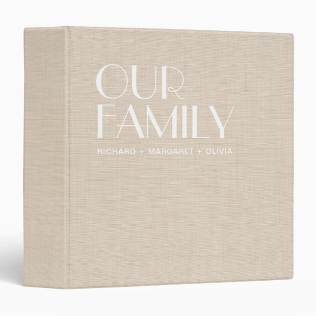Personalized Beige Linen Creme Family Photos 3 Ring Binder (Front/Spine)