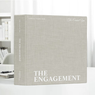 Personalized Beige Linen Engagement Photo Album 3 Ring Binder